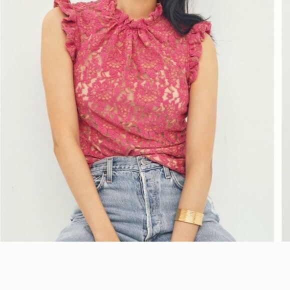 Anthropologie Dolan East Coast Colmì Pink Lace Ruffle Sleeveless Blouse Medium - Picture 8 of 8